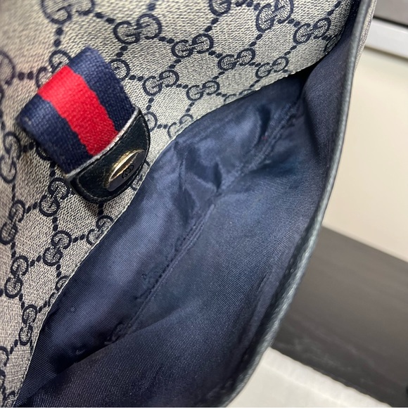 GUCCI GG Canvas Sherry Line Shoulder Bag Gray Red Navy - Picture 6 of 14